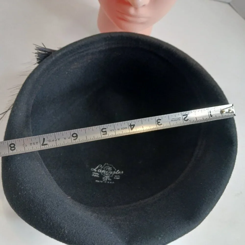 Vintage 1930's Black Gothic Style 100% Wool Cloche Hat with Feathers - Picture 12 of 14